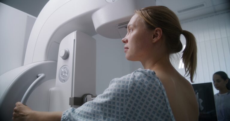 woman getting a mammogram